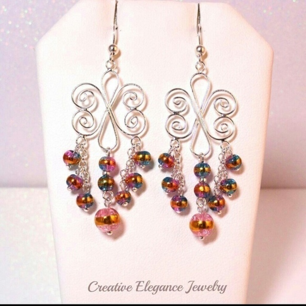 Sterling Silver Chandelier Multicolor Earrings